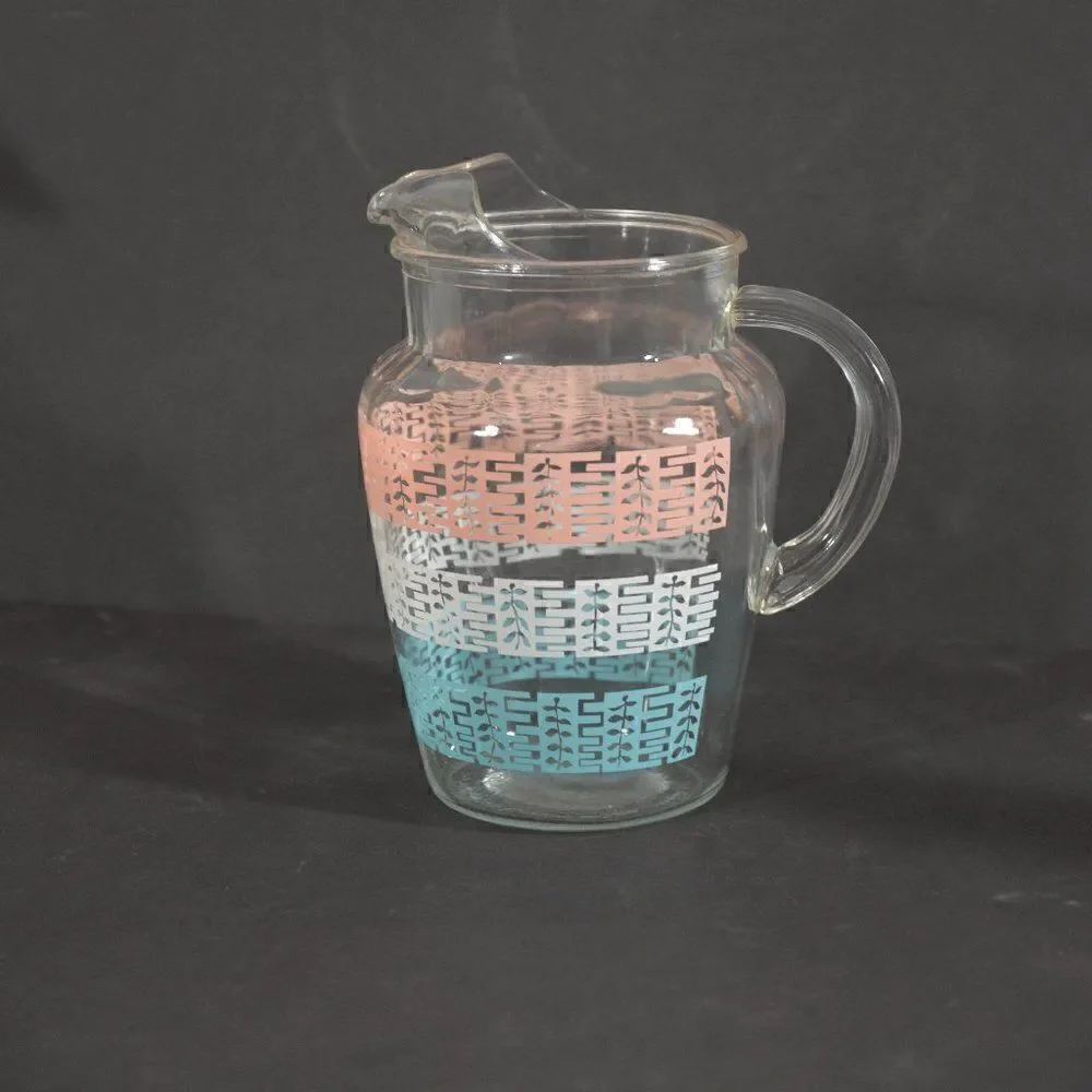 Anchor Hocking Vintage Pitcher with Ice Lip Pastel Lattice Motif 1950's - 1960's